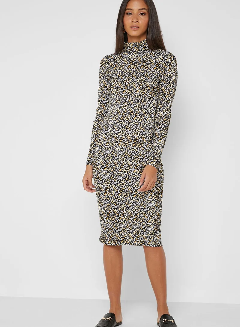 ELLA Abstract Print Polo Neck Midi Dress