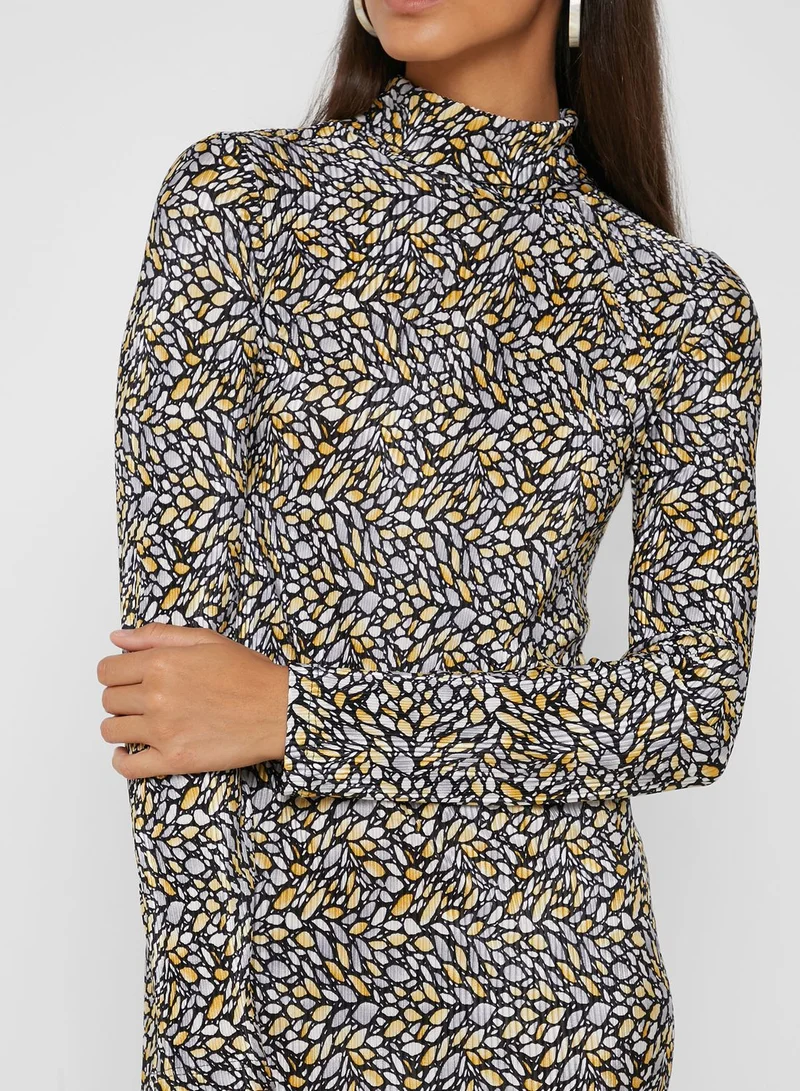 ELLA Abstract Print Polo Neck Midi Dress