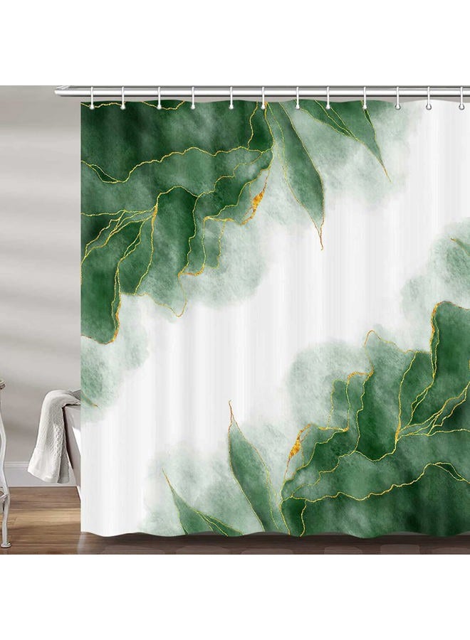 MERCHR Green and Gold Marble Shower Curtain, Dark Emerald Sage Hunter Olive Green Fabric Shower Curtains Set for Bathroom, Modern Golden White Restroom Decor Accessories with Hooks 72X 72 Inch - Image 1