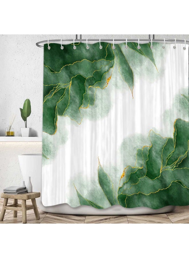 MERCHR Green and Gold Marble Shower Curtain, Dark Emerald Sage Hunter Olive Green Fabric Shower Curtains Set for Bathroom, Modern Golden White Restroom Decor Accessories with Hooks 72X 72 Inch - Image 2