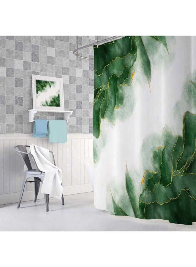 MERCHR Green and Gold Marble Shower Curtain, Dark Emerald Sage Hunter Olive Green Fabric Shower Curtains Set for Bathroom, Modern Golden White Restroom Decor Accessories with Hooks 72X 72 Inch - Image 4