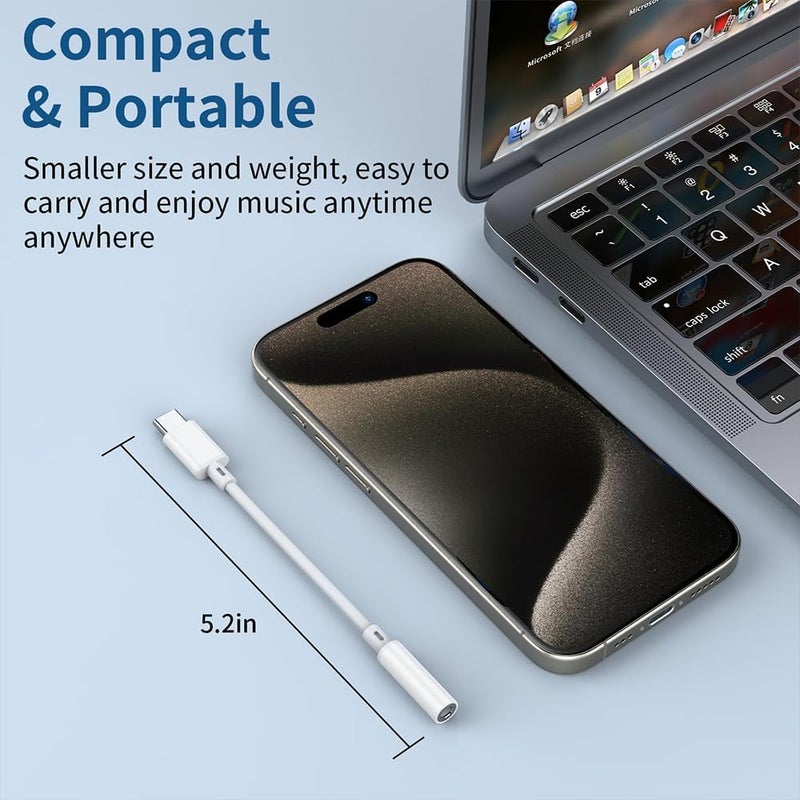 UNIGEN AUDIO محول UNIGEN AUDIO USB-C إلى جاك سماعة 3.5 مم | متوافق مع iPhone 16/16 Pro/15/15 Pro/Pro Max/Plus، iPad، Samsung Galaxy S23/S22/S21 | كابل صوت Type-C Aux Dongle (OTG-C2AUX) - Image 3