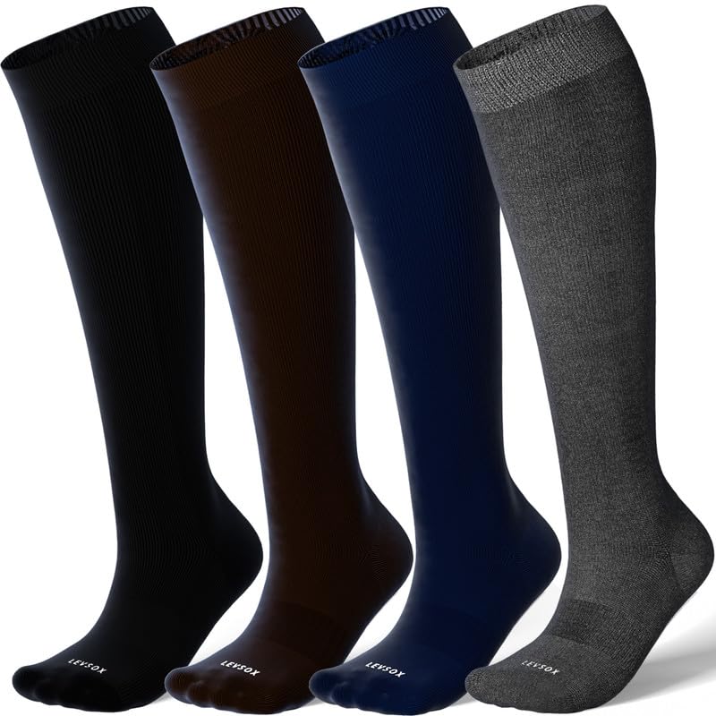 LEVSOX Viscose Made from Bamboo Compression Socks for Women&Men 20-30 mmHg Knee High Fun Cute Graduated Support Socks for Nurses, Pregnant Women, Travel and Flight, Medical, Black, Navy, Grey, Brown - Image 1