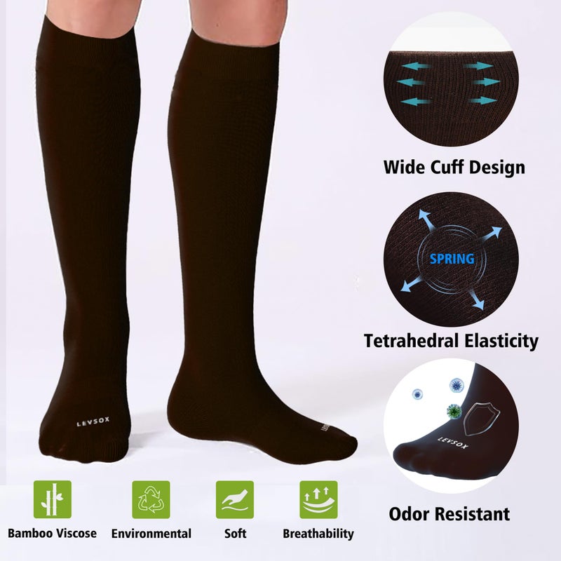 LEVSOX Viscose Made from Bamboo Compression Socks for Women&Men 20-30 mmHg Knee High Fun Cute Graduated Support Socks for Nurses, Pregnant Women, Travel and Flight, Medical, Black, Navy, Grey, Brown - Image 3