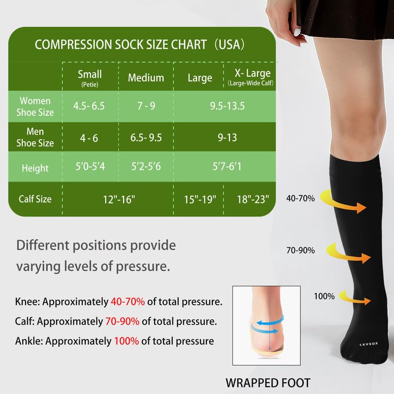 LEVSOX Viscose Made from Bamboo Compression Socks for Women&Men 20-30 mmHg Knee High Fun Cute Graduated Support Socks for Nurses, Pregnant Women, Travel and Flight, Medical, Black, Navy, Grey, Brown - Image 5