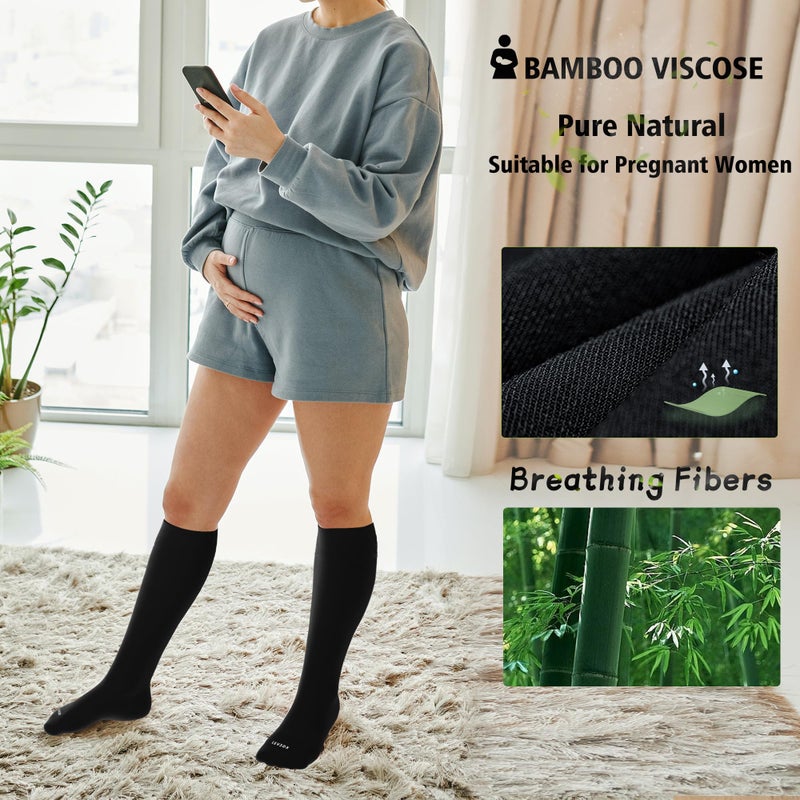 LEVSOX Viscose Made from Bamboo Compression Socks for Women&Men 20-30 mmHg Knee High Fun Cute Graduated Support Socks for Nurses, Pregnant Women, Travel and Flight, Medical, Black, Navy, Grey, Brown - Image 4