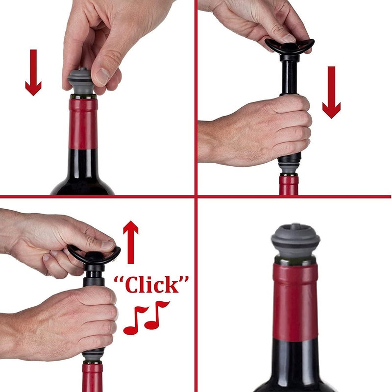 Luckam Wine Saver Pump with 2 x Vacuum Bottle Stoppers - Black (Black Pump + 4 Stoppers) - Image 4