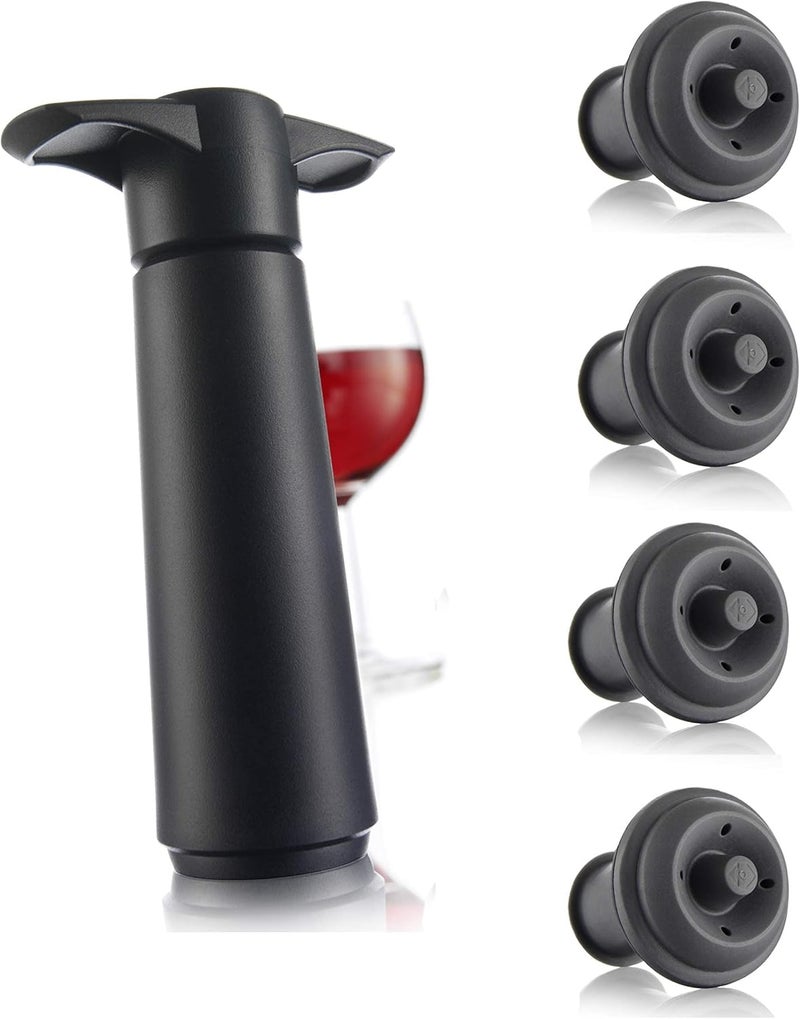 Luckam Wine Saver Pump with 2 x Vacuum Bottle Stoppers - Black (Black Pump + 4 Stoppers) - Image 1