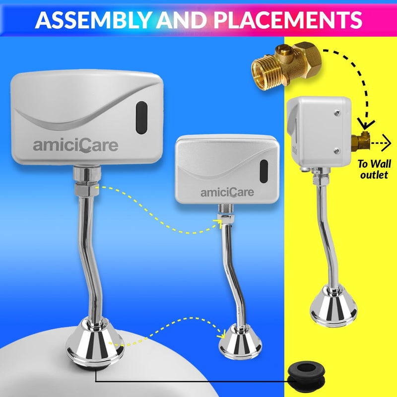 amiciCare Automatic Urinal Flush Sensor, Wall-Mounted Touchless Flush Valve for Male Urinal with Infrared Sensor - Image 3