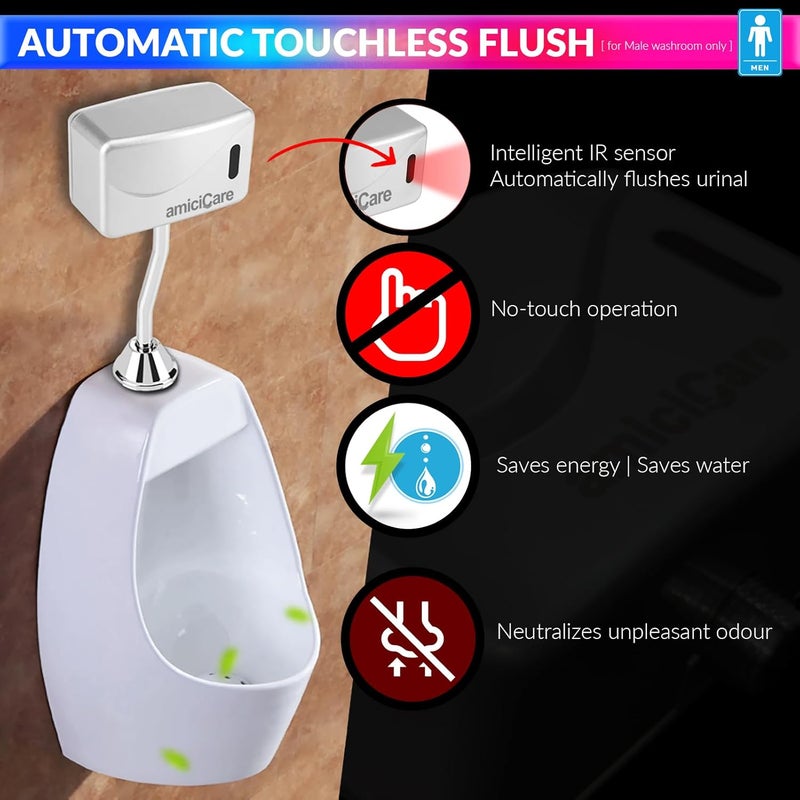 amiciCare Automatic Urinal Flush Sensor, Wall-Mounted Touchless Flush Valve for Male Urinal with Infrared Sensor - Image 2