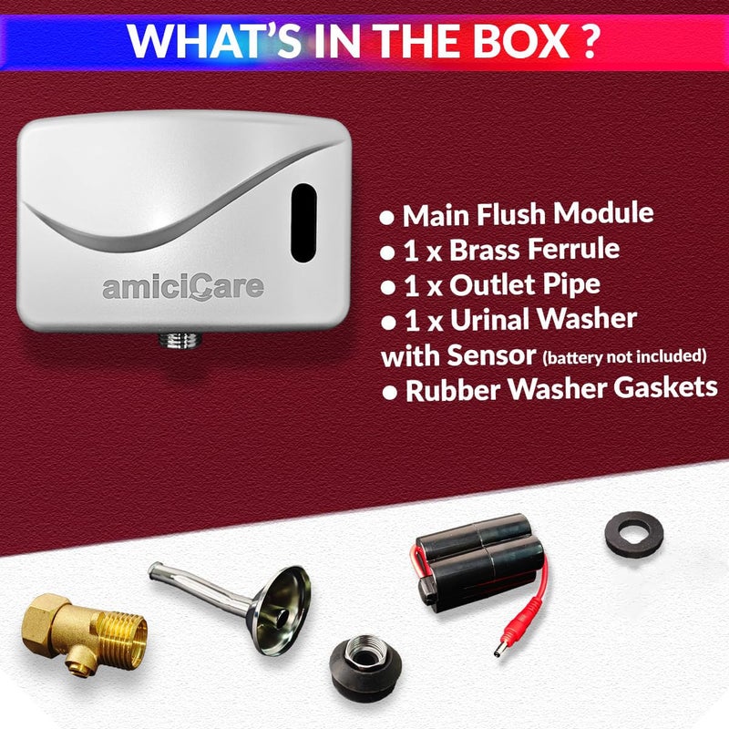 amiciCare Automatic Urinal Flush Sensor, Wall-Mounted Touchless Flush Valve for Male Urinal with Infrared Sensor - Image 4