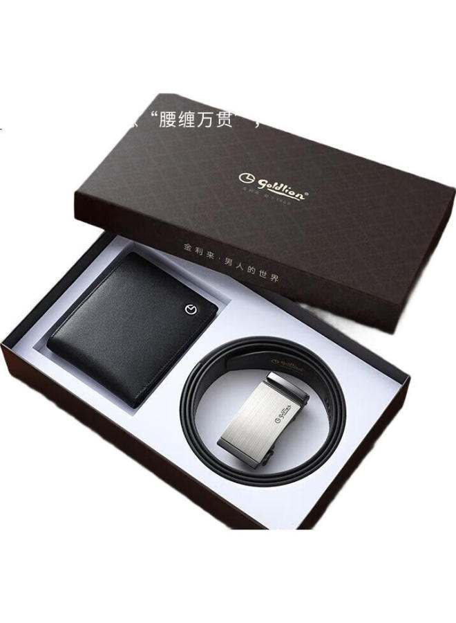 Goldlion Valentine'S Day Gift Set Genuine Leather Belt Wallet Men'S Gift Box Set Leather Belt Money Clip For Boyfriend