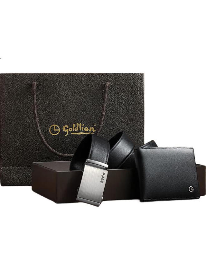 Goldlion Valentine'S Day Gift Set Genuine Leather Belt Wallet Men'S Gift Box Set Leather Belt Money Clip For Boyfriend