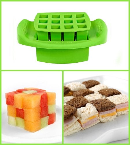 FunBites Food Cutter, Sandwich Cutter for Kids, Bento Lunch Box Accessory, Cuts Food into Bite-Size Shapes – Green Squares/Red Hearts/Blue Triangles - Image 4