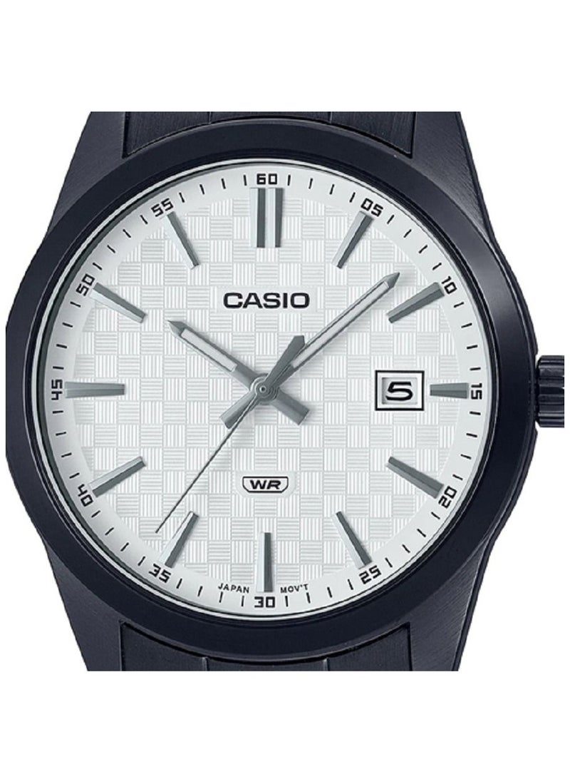 CASIO Casio Men Watch Analog Date Display White Dial Stainless Steel Band Black Ion Plated Case and Band MTP-VD03B-7AUD  - Image 3