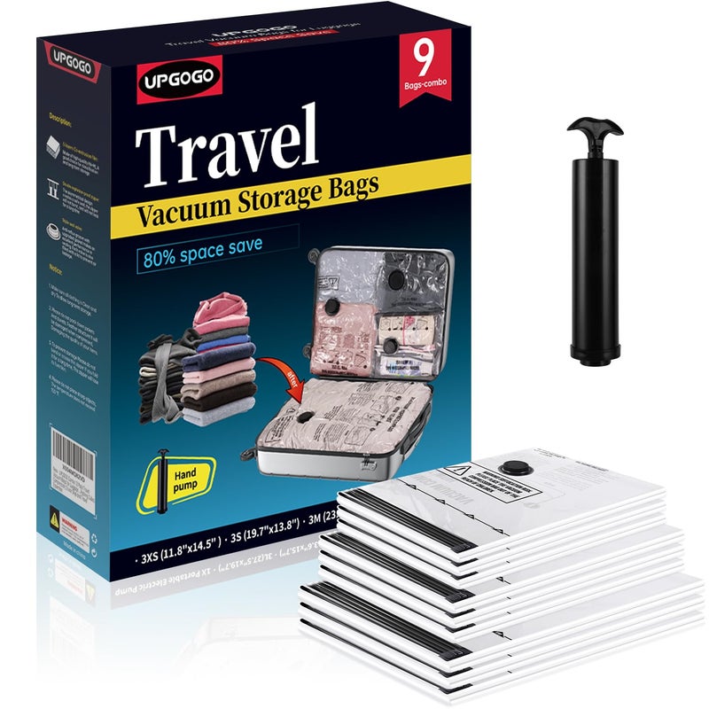 UPGOGO Travel Vacuum Bags for Luggage with Hand PumpVacuum Seal Bags for ClothingPacking Cubes CompressionCruise Ship and Travel EssentialsCombo 9 Pack - Image 2