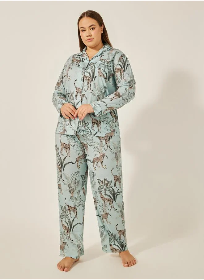 ستايلي GIRAFFE WILDLIFE BUTTON THROUGH SHIRT and PJ SET - LUXE TROPICAL