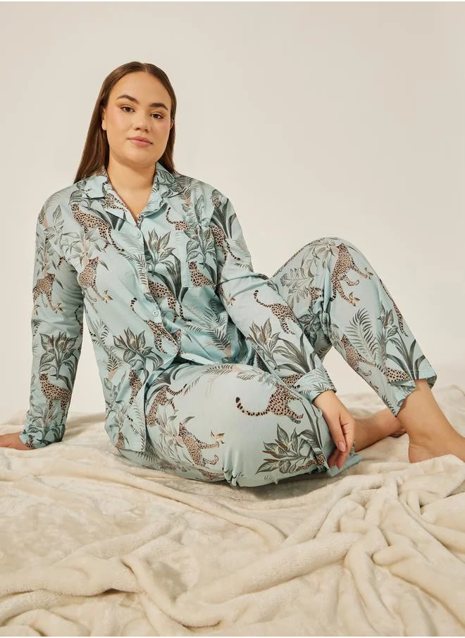 ستايلي GIRAFFE WILDLIFE BUTTON THROUGH SHIRT and PJ SET - LUXE TROPICAL