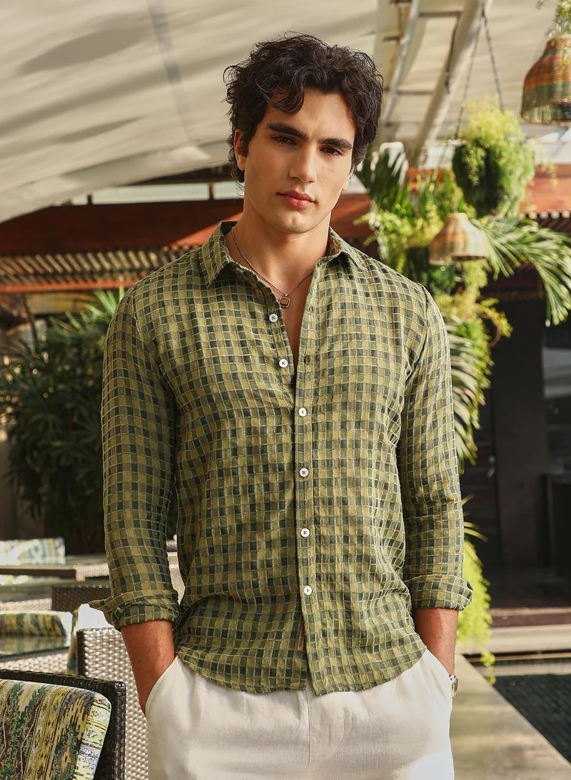 كامبوس سوترا قميص كاروهات زيتوني رجالي