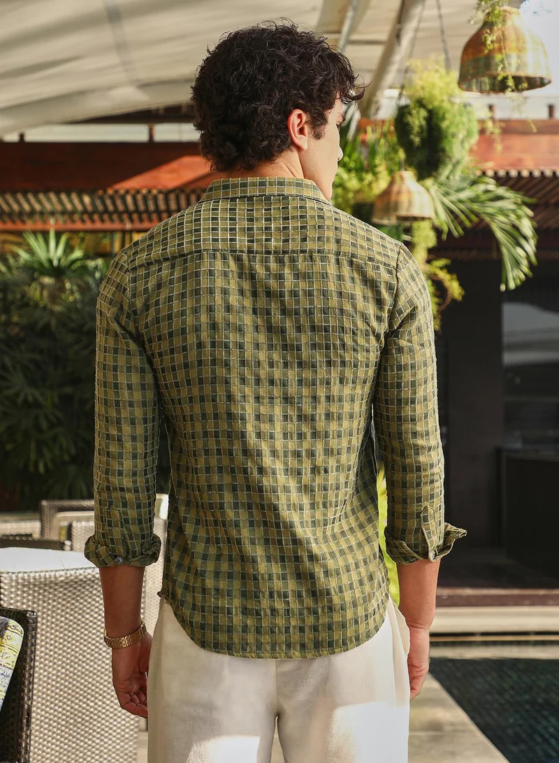 CAHOOT  Men's Olive Green Glen Check Shirt for Men | Best Price UAE