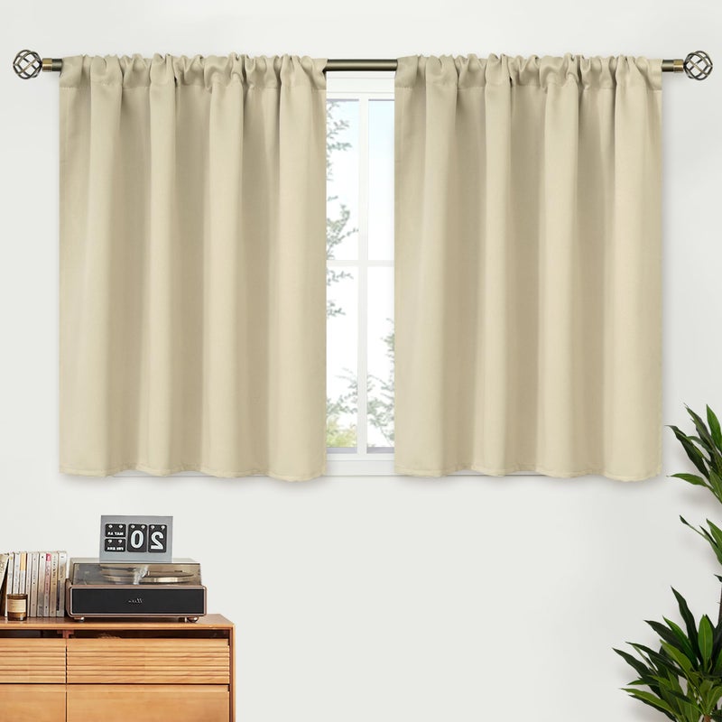 BGment Short Room Darkening Curtains 36 Inches Length - Rod Pocket Thermal Insulated 42 Inch Width Window Drapes for Kitchen Cafe Bedroom  Beige  2 Panels  42 x 36 Inch - Image 1