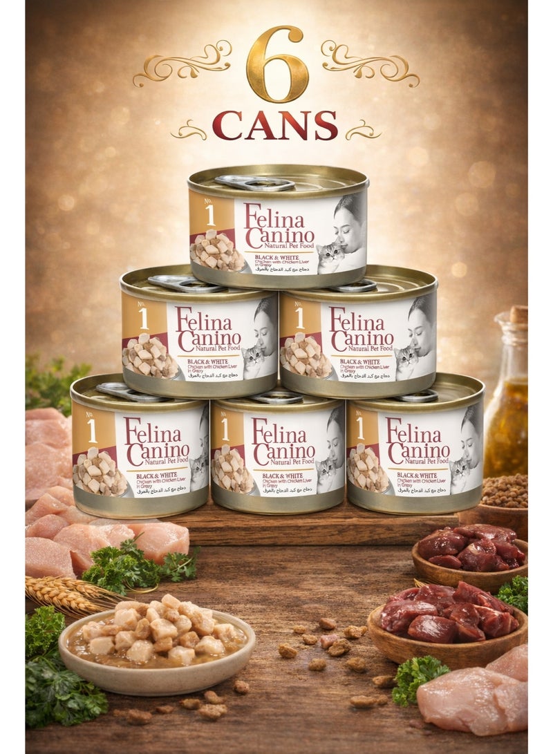 Natural Cat Food 6 Cans Pack – Premium Wet Cat Food with Chicken & Liver – Complete Balanced Meal for Cats