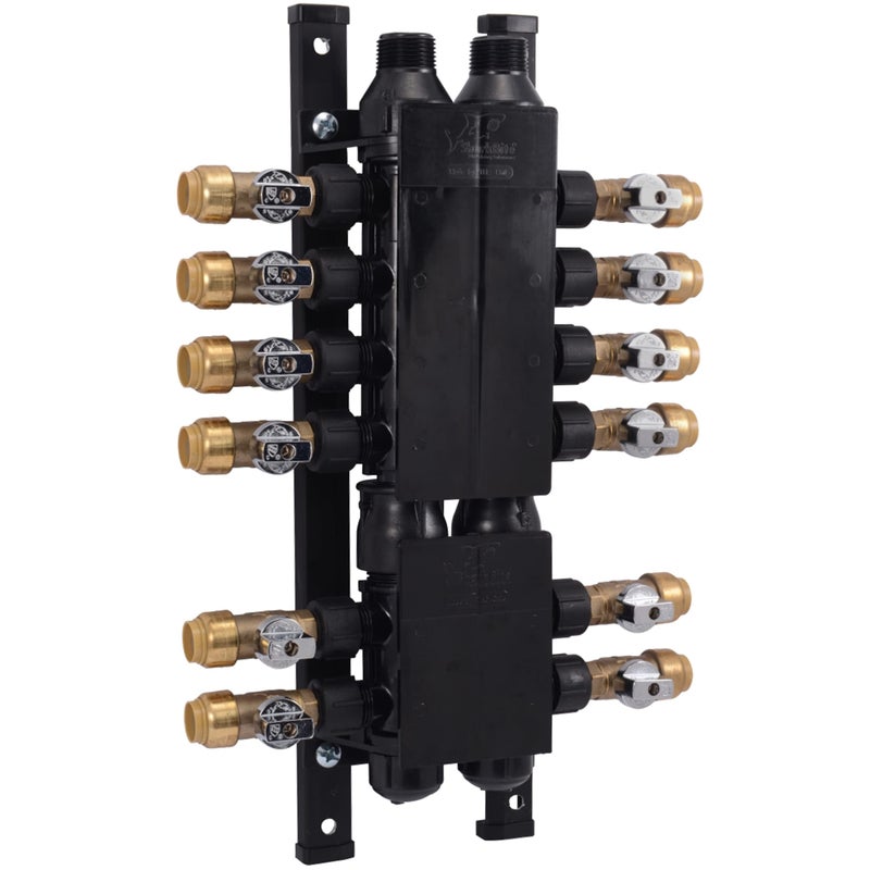 شركبايت 12 منفذ مانيفولد للمنزل 34 بوصة مدخل MNPT × 12 بوصة مخرجات صمام كرة نحاسي PushtoConnect PM012SB