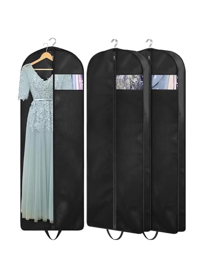HOOKOR 152CM Dress Garment Bags set of 3 for Hanging Clothes Travel, Gusseted Garment Bags for Closet Storage with Handles for Long Gowns, Coats (152CM)  - Image 1
