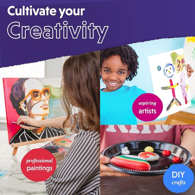 Crafts 4 ALL مجموعة ألوان الأكريليك للحرف 4 للجميع للأطفال والبالغين - 24 عبوة من ألوان الطلاء 12 مل للحرف للأخشاب، القماش، الأقمشة والسيراميك مع 3 فرش بأحجام مختلفة - مستلزمات فنية، متعددة - Image 5