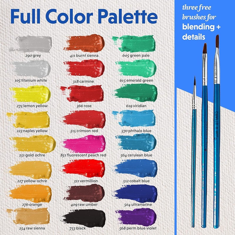 Crafts 4 ALL مجموعة ألوان الأكريليك للحرف 4 للجميع للأطفال والبالغين - 24 عبوة من ألوان الطلاء 12 مل للحرف للأخشاب، القماش، الأقمشة والسيراميك مع 3 فرش بأحجام مختلفة - مستلزمات فنية، متعددة - Image 2