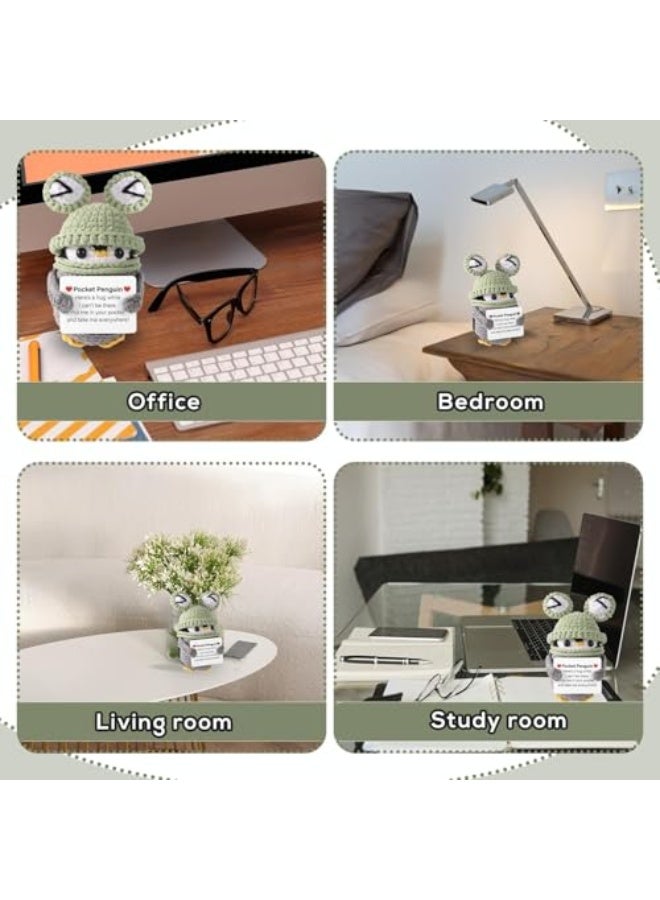 دُمى البطريق الإيجابية  - لعبة محببة ومضحكة من الصوف مع بطاقة إيجابية، بطريق محبوك بقبعة ضفدع، هدية تخرج لتحفيز الأصدقاء، دعم عاطفي. - Image 5