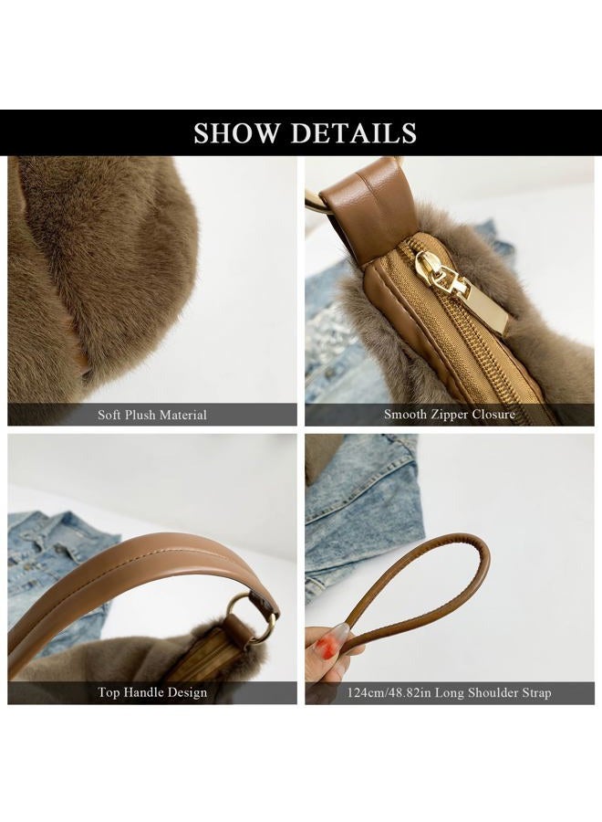 Extolove Fluffy Tote Bag, Winter Fuzzy Purses for Women Faux Fur Bag Soft Furry Shoulder Bag Crossbody Handbag Plush Tote Bag, Khaki, Small - Image 5