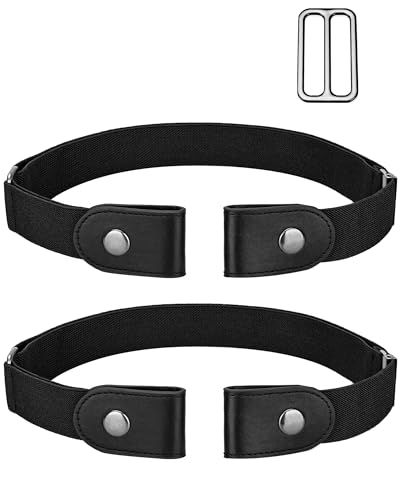 maikun 2 Pack Buckle Free Belt, Black stretch Buckleless Belt, No Buckle Design, Waist Size 24-50'' - Image 1