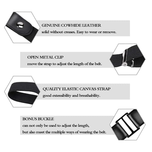 maikun 2 Pack Buckle Free Belt, Black stretch Buckleless Belt, No Buckle Design, Waist Size 24-50'' - Image 5