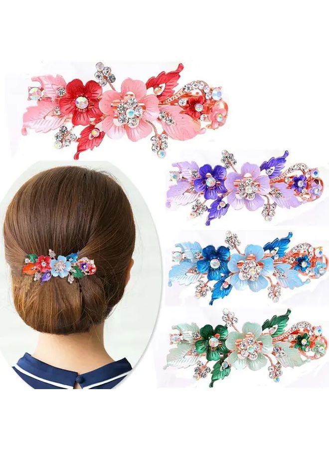 Blue Green Rhinestone Flower Butterfly Hair Clips Barrette For Women Elegant Hairpins - Image 1
