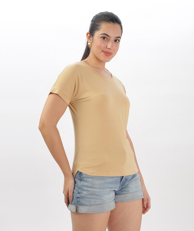 SHODOX® Women's Cotton Blend Solid Regular fit Round Neck Short Sleeve T-Shirt (Pack of 1) - Image 3