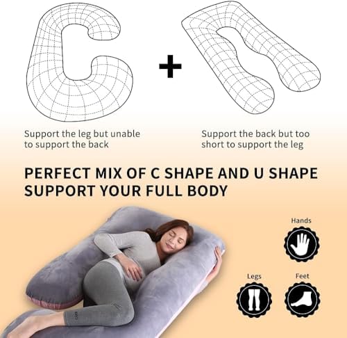 Saffron rabbit Comfort Pregnancy Pillow - J Shape Sleeping Maternity Pregnancy Pillow, Full Body Support for Back, HIPS, Legs, Belly for Pregnant Women,Removable Washable Velvet Cover (Grey) - Image 4