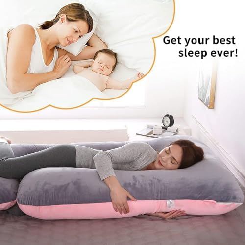 Saffron rabbit Comfort Pregnancy Pillow - J Shape Sleeping Maternity Pregnancy Pillow, Full Body Support for Back, HIPS, Legs, Belly for Pregnant Women,Removable Washable Velvet Cover (Grey) - Image 5