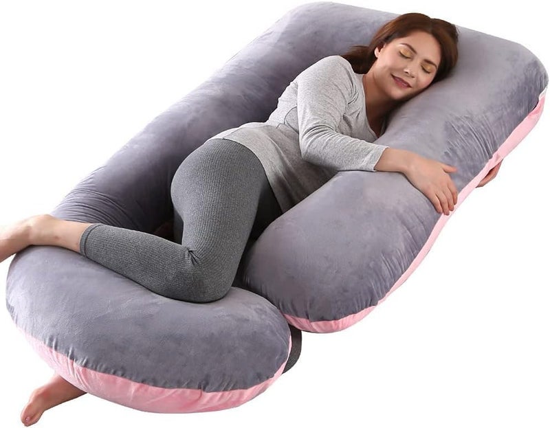 Saffron rabbit Comfort Pregnancy Pillow - J Shape Sleeping Maternity Pregnancy Pillow, Full Body Support for Back, HIPS, Legs, Belly for Pregnant Women,Removable Washable Velvet Cover (Grey) - Image 1