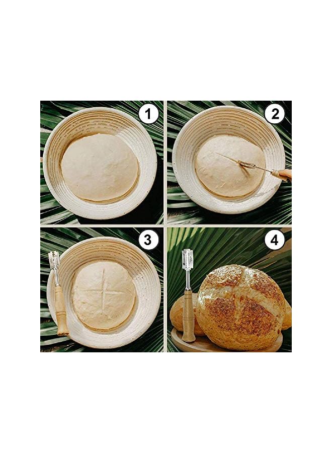 S-TOP Banneton Bread Proofing Basket,Sourdough proving Rising Rattan,Baking Danish Dough|Whisk Bread Mixer+Lame Slashing Tool+Dough Bowl Scraper+Linen Liner+Bread Baking Set - Image 5