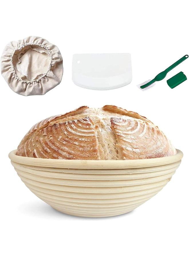 S-TOP Banneton Bread Proofing Basket,Sourdough proving Rising Rattan,Baking Danish Dough|Whisk Bread Mixer+Lame Slashing Tool+Dough Bowl Scraper+Linen Liner+Bread Baking Set - Image 1