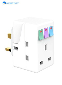 3 Way 3 Pin UK Power Adapter Plug, Triple Plug Splitter Socket With Independent Switch, 13A Multi-Plug Switched Wall Extension Block Socket Adapter, 3 Way Electric Surge Protected Cube Plug Adapter