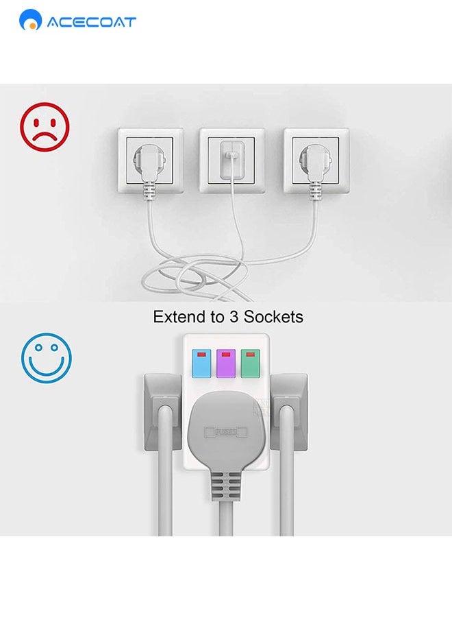 ACECOAT - 3 Way 3 Pin UK Power Adapter Plug, Triple Plug Splitter Socket With Independent Switch, 13A Multi-Plug Switched Wall Extension Block Socket Adapter, 3 Way Electric Surge Protected Cube Plug Adapter - Image 1