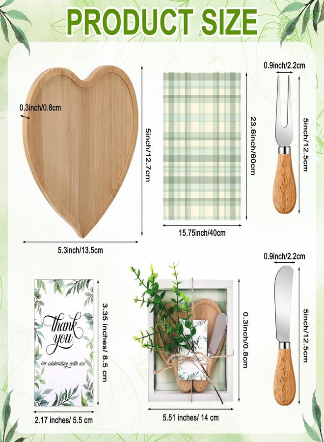 LemonRoad 6 Set Bridal Shower Gifts Bamboo Heart Shaped Charcuterie Board with Utensils Kitchen Towels Thank You Tags for Baby Shower Weddings Bridal Birthday Holiday Party Favors Housewarming - Image 3