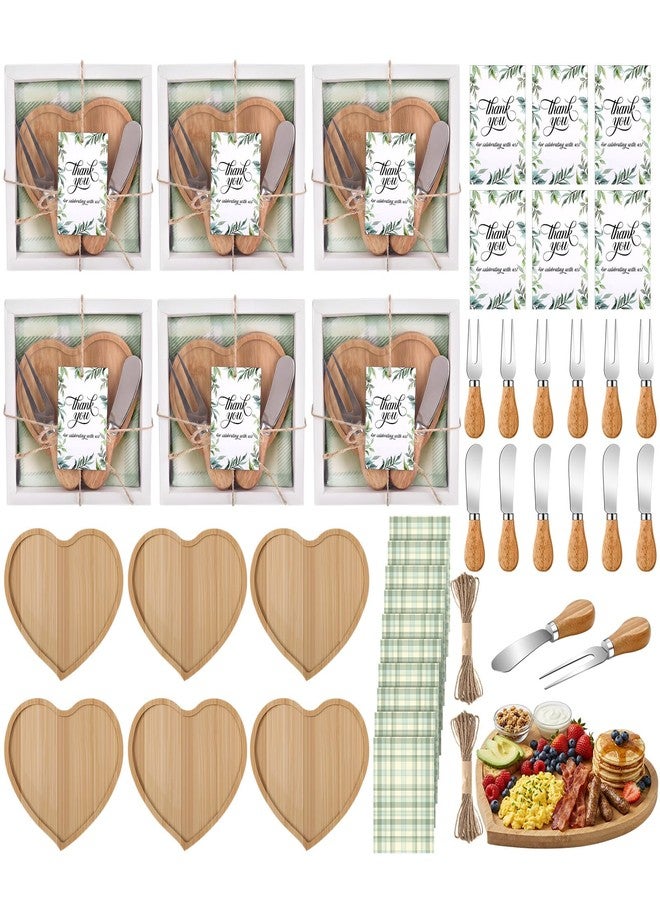 LemonRoad 6 Set Bridal Shower Gifts Bamboo Heart Shaped Charcuterie Board with Utensils Kitchen Towels Thank You Tags for Baby Shower Weddings Bridal Birthday Holiday Party Favors Housewarming - Image 1