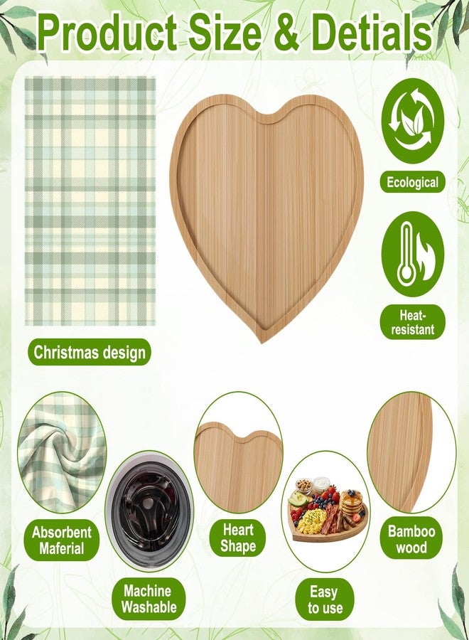 LemonRoad 6 Set Bridal Shower Gifts Bamboo Heart Shaped Charcuterie Board with Utensils Kitchen Towels Thank You Tags for Baby Shower Weddings Bridal Birthday Holiday Party Favors Housewarming - Image 2