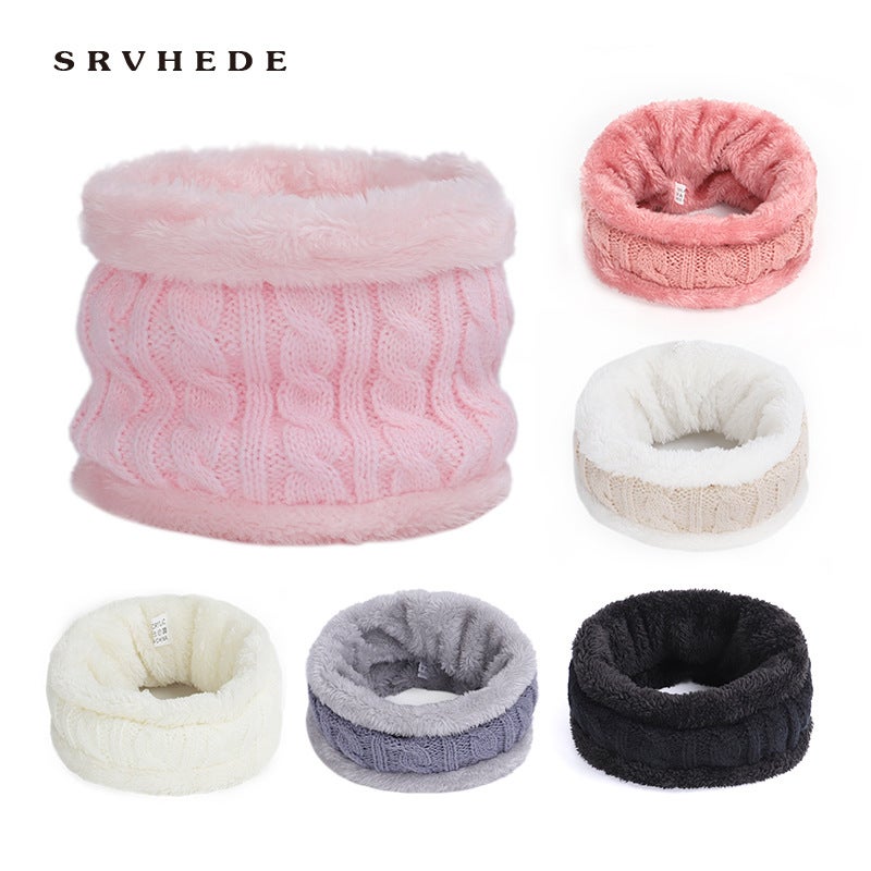 New Children'S Scarf For Boys And Girls Baby Plus Velvet Warm Knitted Scarf Set Single Loop - Image 2