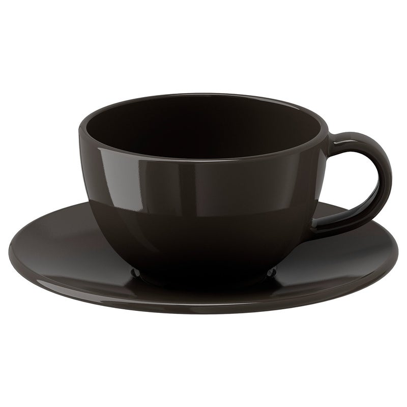 VARDAGEN Coffee Cup and Saucer, Dark Grey Stoneware, 14 cl - Image 1