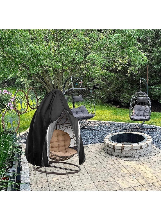 CHIYLE Patio Egg Chair Cover, Waterproof Wicker Swing Egg Chair Cover with Zipper and Bottom Buckle, Single Seat Outdoor Furniture, Black, 210D - Image 3
