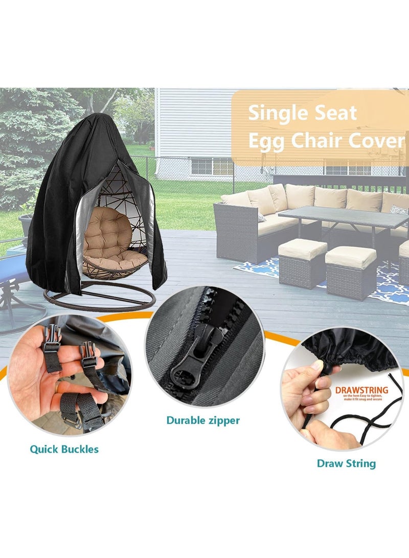 CHIYLE Patio Egg Chair Cover, Waterproof Wicker Swing Egg Chair Cover with Zipper and Bottom Buckle, Single Seat Outdoor Furniture, Black, 210D - Image 2